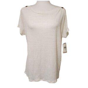 Retrology White Button-Shoulder Short Sleeve Top Medium